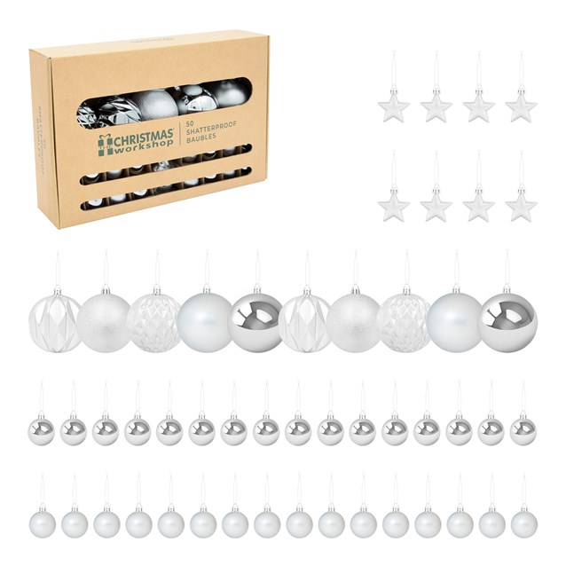 50PK Shatterproof Baubles - Silver 50PK Shatterproof Baubles - Silver