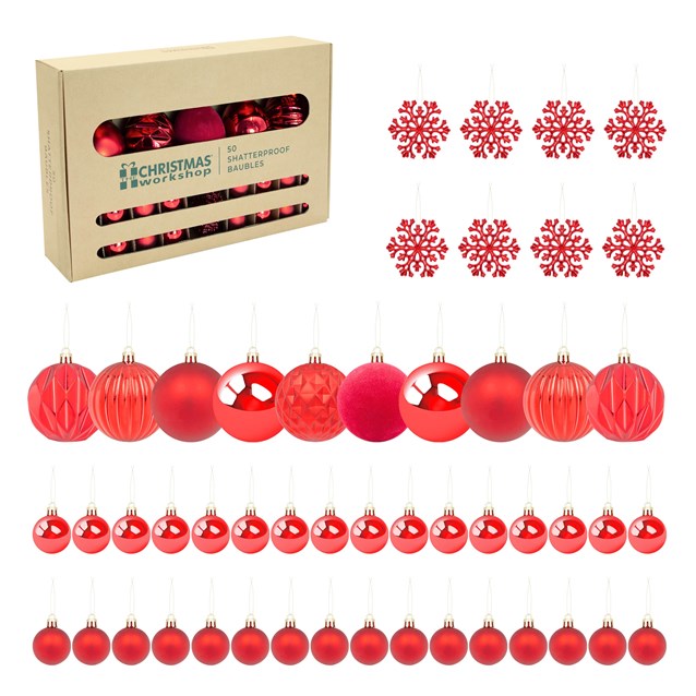 50PK Shatterproof Baubles -Red 50PK Shatterproof Baubles -Red