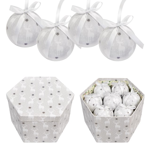 14pc White & Silver Reindeer Baubles 14pc White & Silver Reindeer Baubles