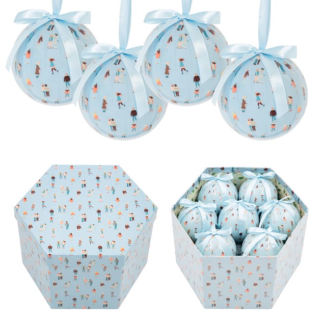 14pc Ice Blue With Sking People Baubles 14pc Ice Blue With Sking People Baubles