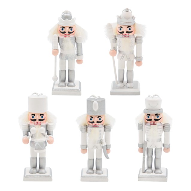 5PK Hanging Wooden Nutcrackers - Silver & White 5PK Hanging Wooden Nutcrackers - Silver & White