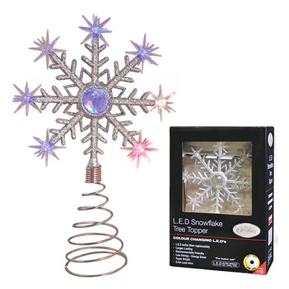 B/O Colour Changing LED Snowflake Tree Topper