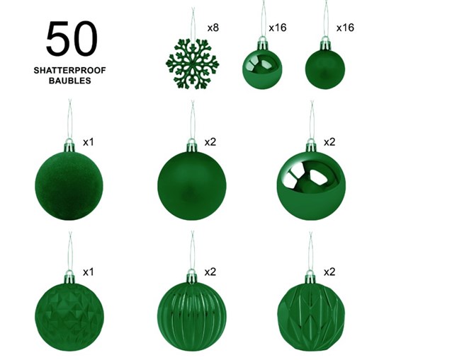 50PK Shatterproof Baubles -Green 50PK Shatterproof Baubles -Green