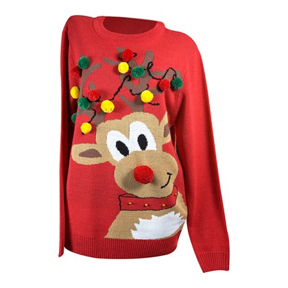 Crew Neck Knitted Man Jumper W/Reindeer Graphic