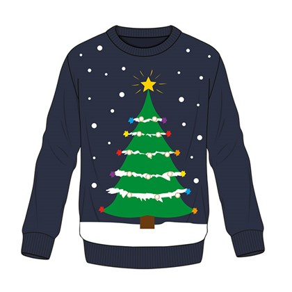 Crew Neck Knitted Man Jumper W/Xmas Tree Graphic