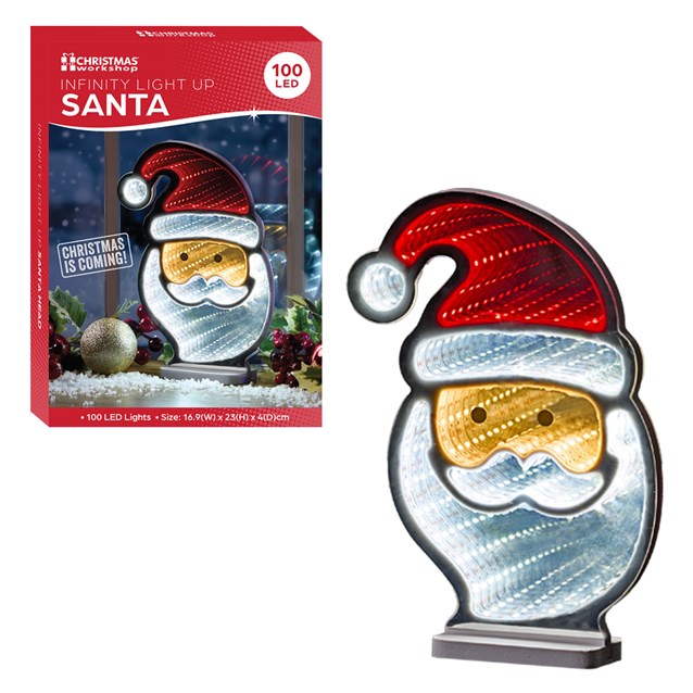 Festive Infinity Santa Head LED Mirror Light Festive Infinity Santa Head LED Mirror Light