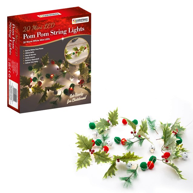 20 LED Pompom Leaves Red Berry Micro String Light 20 LED Pompom Leaves Red Berry Micro String Light