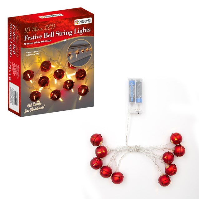 10 LED Red Bell String Lights 10 LED Red Bell String Lights