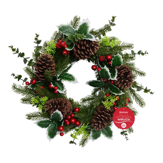 45cm Holly and Red Berries Christmas Wreath 45cm Holly and Red Berries Christmas Wreath