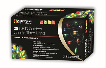 25 LED Outdoor Candle Timer Chaser-Multi Col