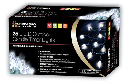 25 LED Outdoor B/O Candle Timer Chaser - White