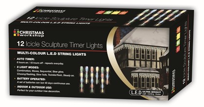 12 LED Icicle Timer Chaser Lights-Multi Coloured