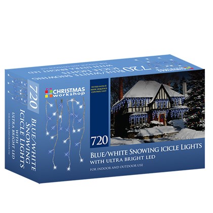 720 LED Snowing Icicle Lights - Blue & White