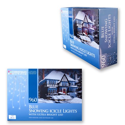 960 LED Snowing Icicle Lights - Blue