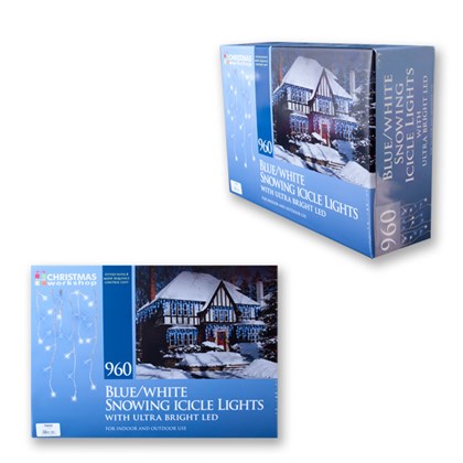 960 LED Snowing Icicle Lights - Blue & White
