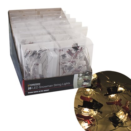 20 Micro LED Snowman String Lights-W.White