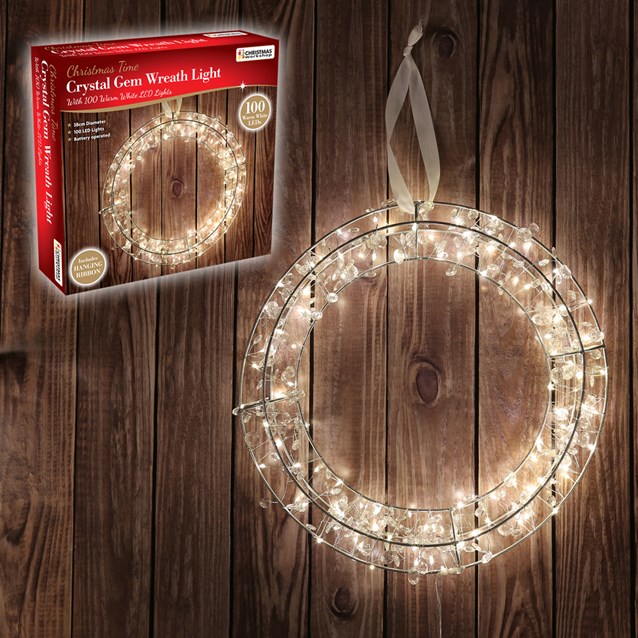 B/O 38CM 100LED Warm White Circle Wreath W/Gems B/O 38CM 100LED Warm White Circle Wreath W/Gems