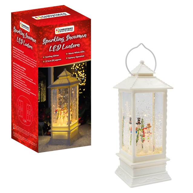 LED Water & Glitter Snowman Lantern - White LED Water & Glitter Snowman Lantern - White