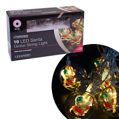 10 LED Santa Bauble String Lights- W.White