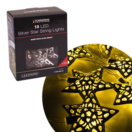 10 LED Silver Star String Light - W.White