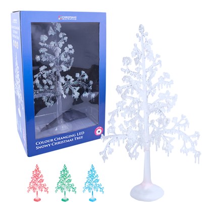 LED Tree W/Snow - Multi Coloured