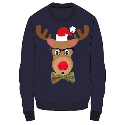 3D Reindeer W/Specs Xmas Jumper Mens