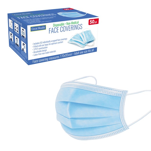 50pk Disposable Face Coverings - Masks 50pk Disposable Face Coverings - Masks