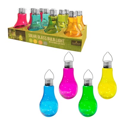 GardenKraft Solar Light - Lightbulb design in assorted colours Solar LED Glass Bulb Light