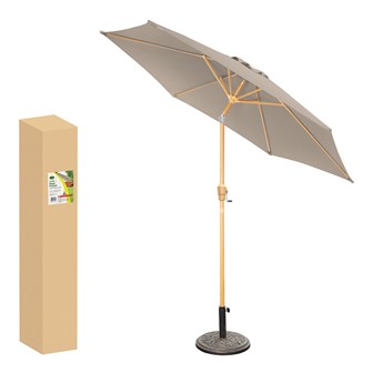 2.7M Parasol Crank & Tilt 6 Ribs Beige Wooden