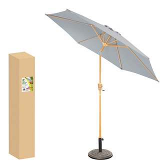 2.7M Parasol Crank & Tilt 6 Ribs Lt Grey Wooden