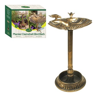 Clam Shell Bird Bath with Built-in Base Planter