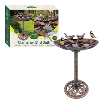 Clam Shell Bird Bath With Stones