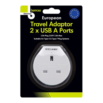 1 Way European Travel Adaptor with USB A/A