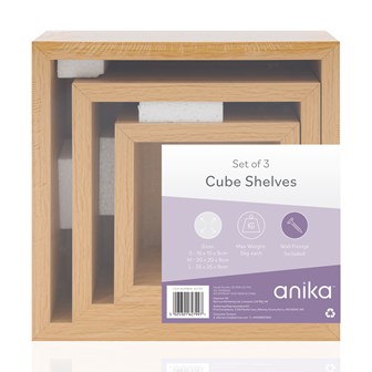 3pk Oak Floating Cube Shelves
