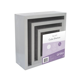 3pk Grey Floating Cube Shelves