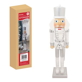 50cm Wooden Nutcracker White & Silver Colour