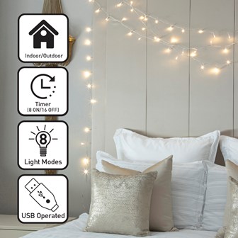 400 LED USB Timer String Light - Warm White(MOB)
