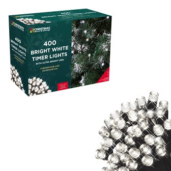 400 LED Battery Operated Timer Lights - White