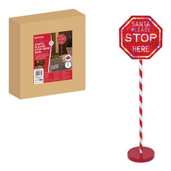 1M Light Up "Santa Please Stop Here" Sign Post