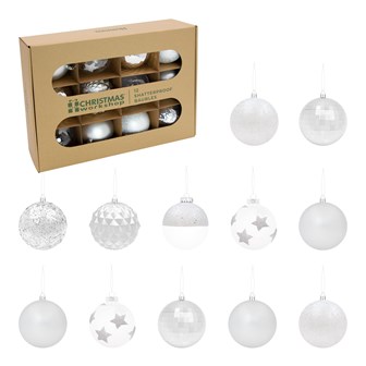 12PK Shatterproof Large Baubles Silver