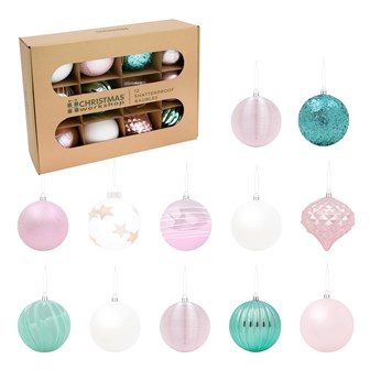 12PK Shatterproof Baubles -Multi Col