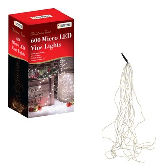600 Micro LED Black Waterfall Vine Lights- White