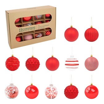 12PK Shatterproof Large Baubles -Red
