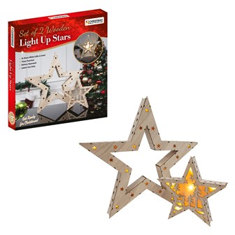 Set Of 2pcs Wooden Xmas Star Deco Scene