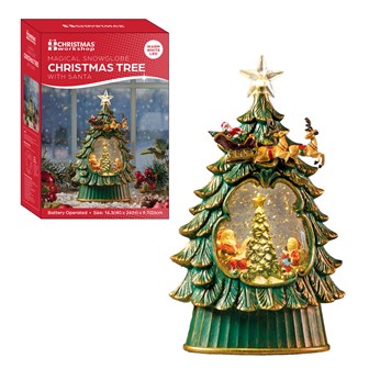 Lightup Glowing Snow Globe Christmas Tree W/Santa