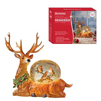 Lightup Glowing Snow Globe Golden ReindeerW/Robin