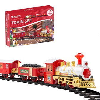 Red Christmas Train Set - 3 Carriages - B/O