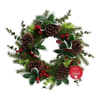 45cm Holly and Red Berries Christmas Wreath