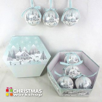 14pc Frosted Snow Xmas Village Bauble