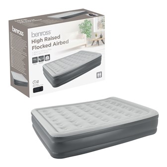 High Raised Queen Airbed + Built-in Pump - Grey
